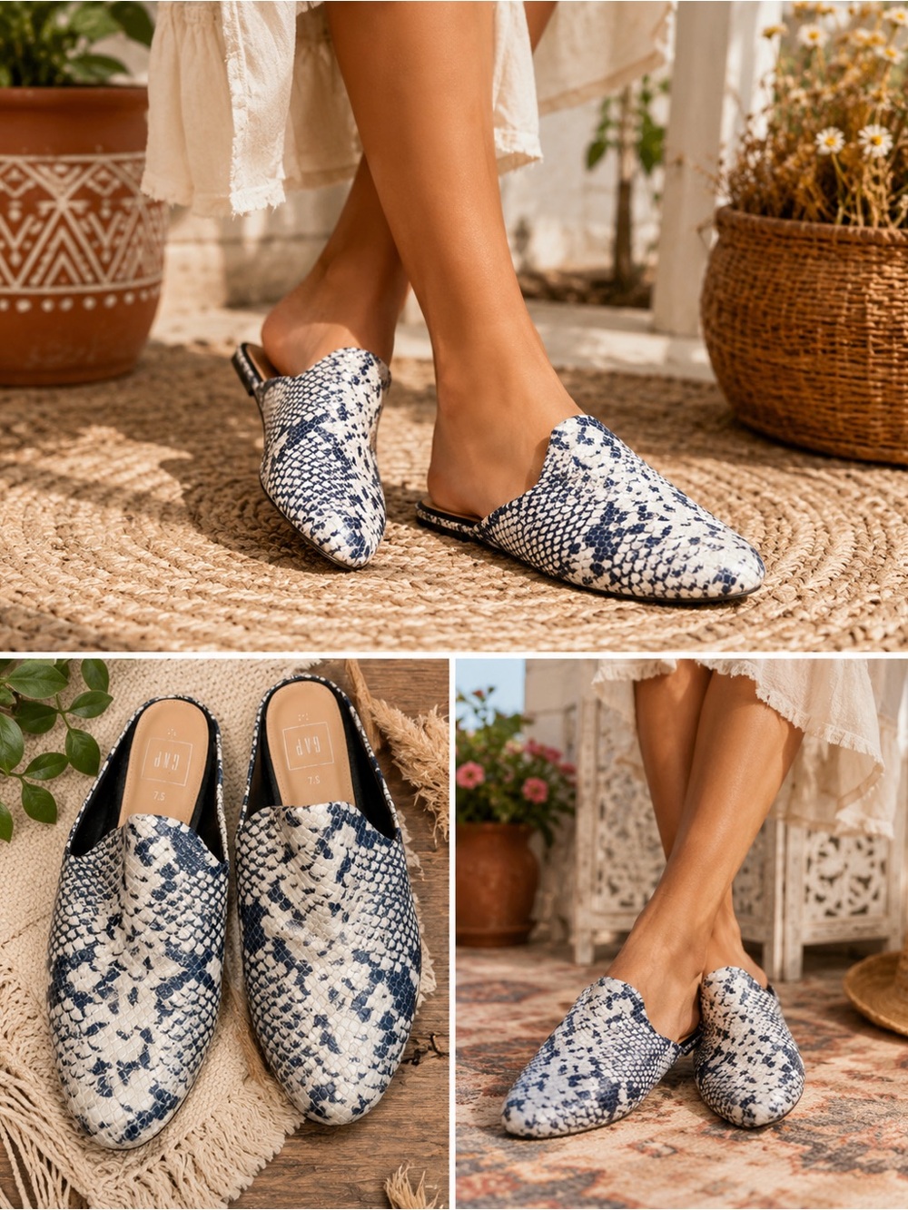 GAP Faux Snakeskin Print Mule Loafers Size 7.5 🐍 $70